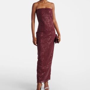 ROTATE beaded maxi gown in burgundy